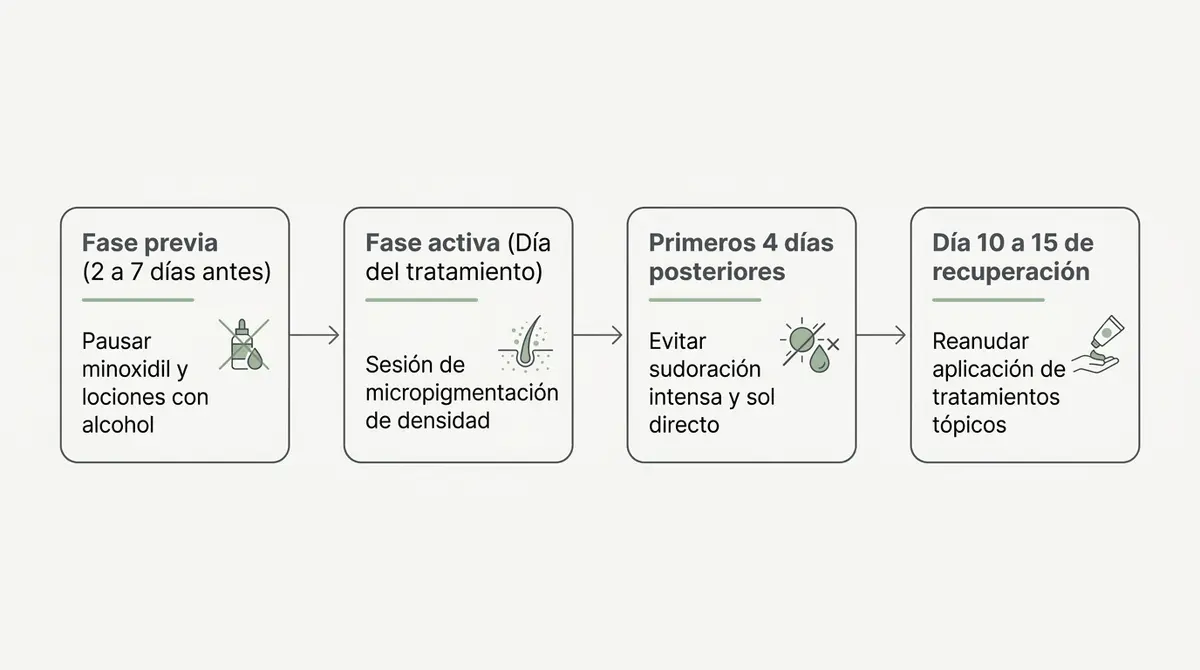 Cronograma secuencial de compatibilidad y pautas de lociones tópicas con la micropigmentación capilar